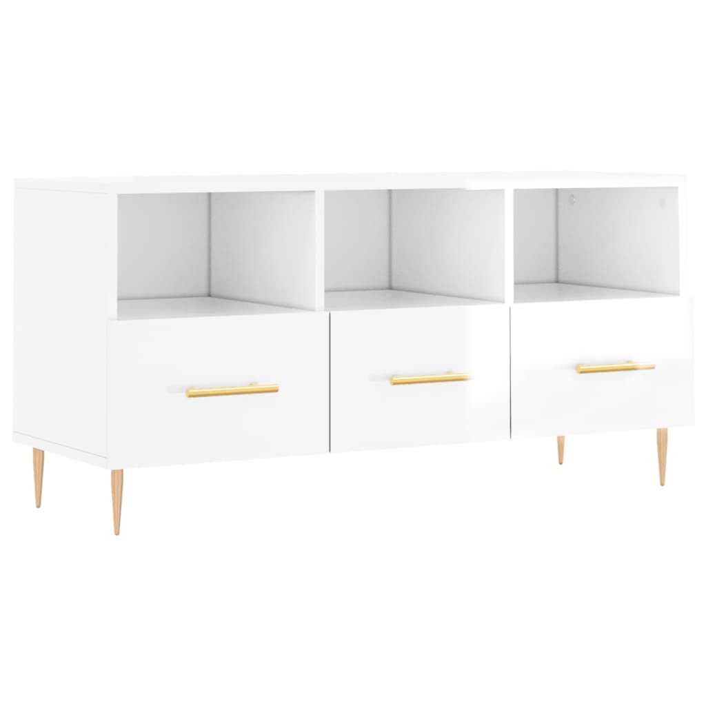 Mobile Porta TV Bianco Lucido 102x36x50 cm in Legno Multistrato - homemem39