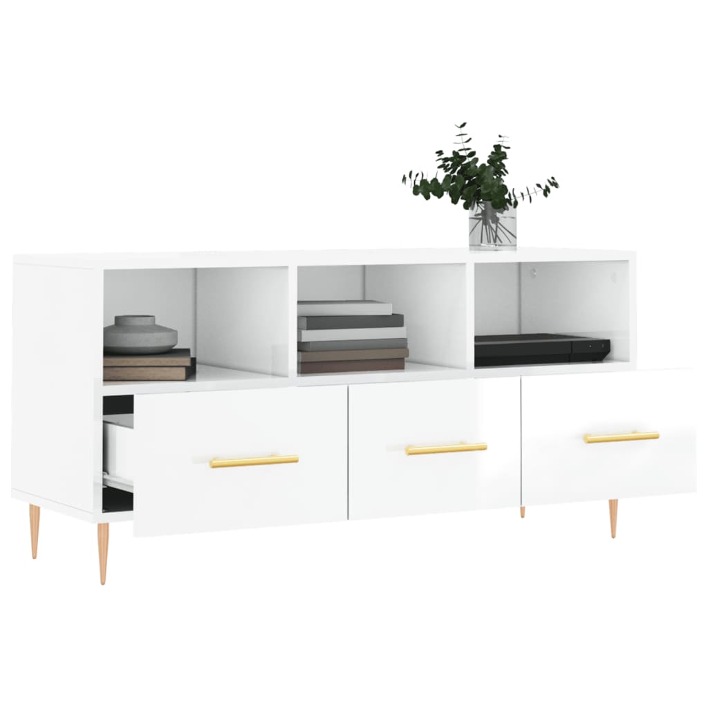 Mobile Porta TV Bianco Lucido 102x36x50 cm in Legno Multistrato - homemem39