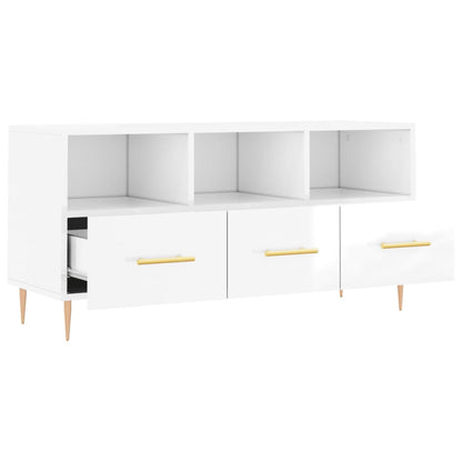 Mobile Porta TV Bianco Lucido 102x36x50 cm in Legno Multistrato - homemem39