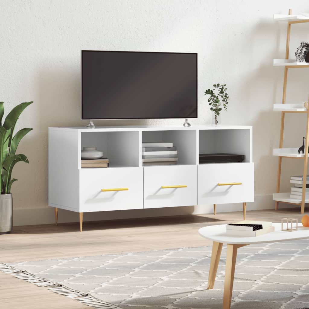 Mobile Porta TV Bianco Lucido 102x36x50 cm in Legno Multistrato - homemem39