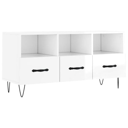 Mobile Porta TV Bianco Lucido 102x36x50 cm in Legno Multistrato - homemem39