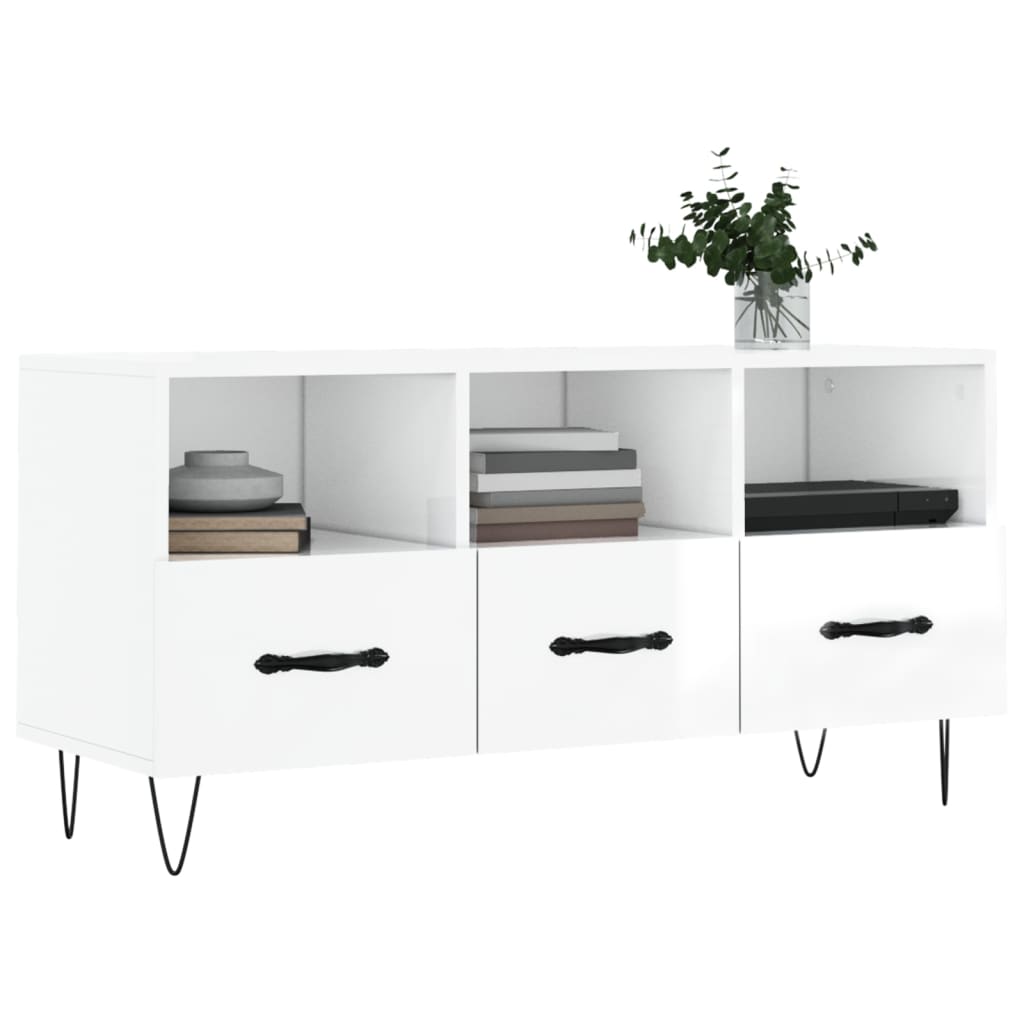 Mobile Porta TV Bianco Lucido 102x36x50 cm in Legno Multistrato - homemem39