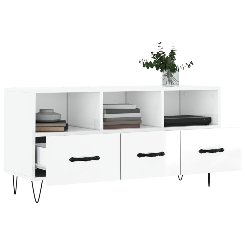 Mobile Porta TV Bianco Lucido 102x36x50 cm in Legno Multistrato - homemem39