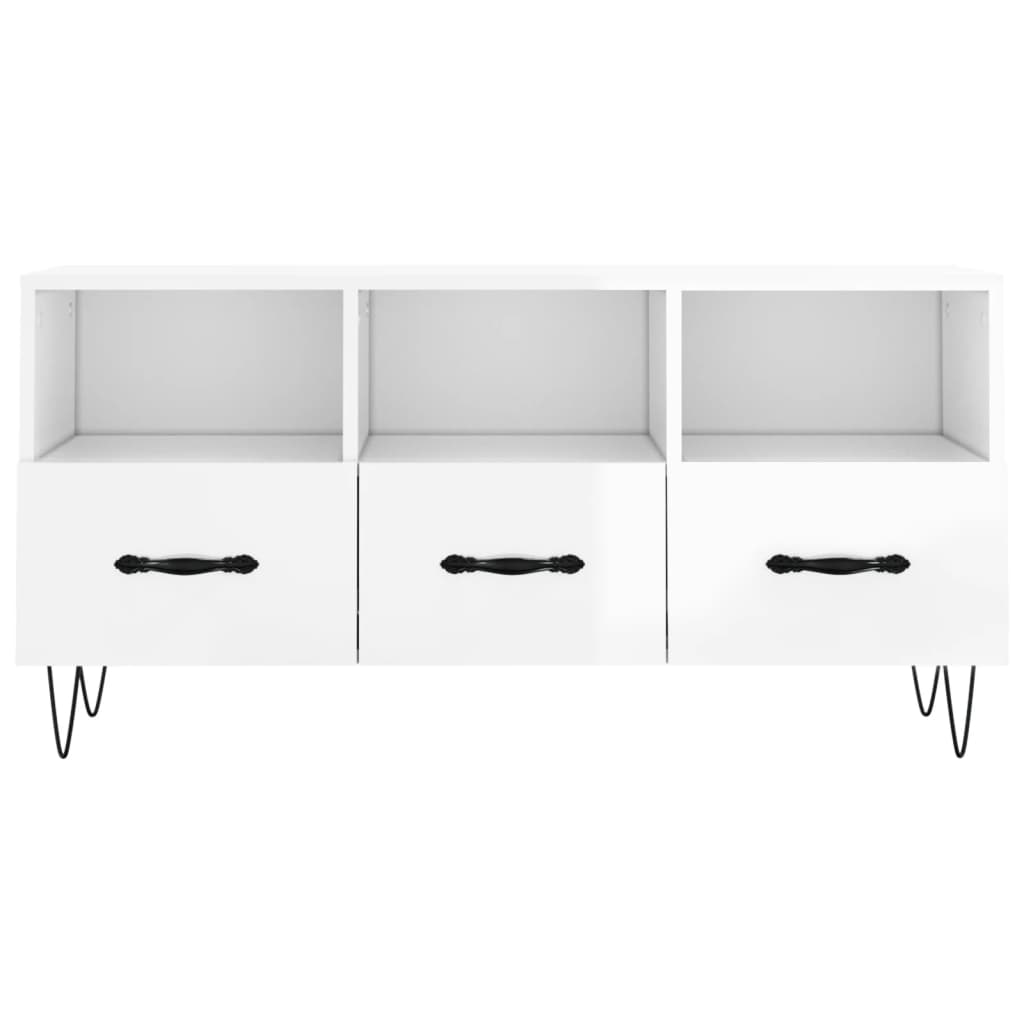 Mobile Porta TV Bianco Lucido 102x36x50 cm in Legno Multistrato - homemem39