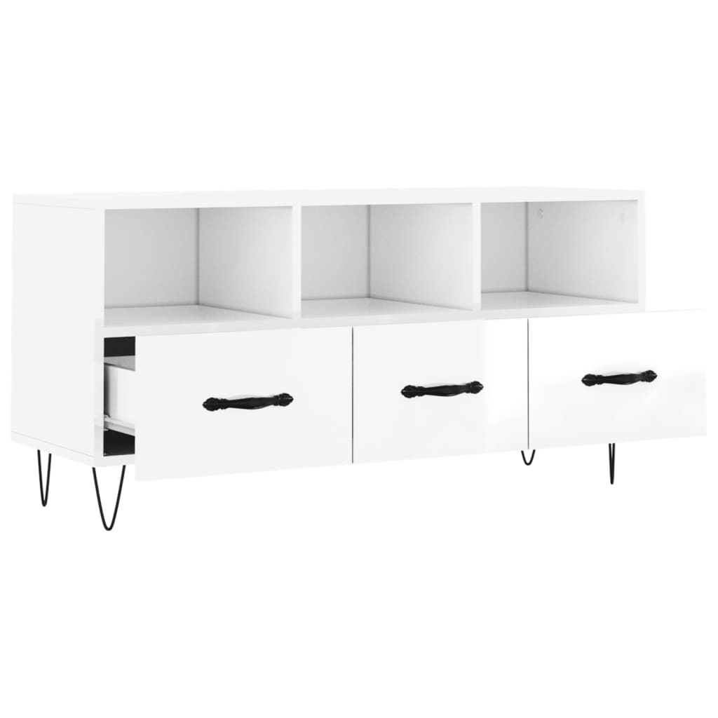 Mobile Porta TV Bianco Lucido 102x36x50 cm in Legno Multistrato - homemem39