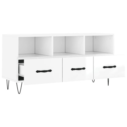 Mobile Porta TV Bianco Lucido 102x36x50 cm in Legno Multistrato - homemem39