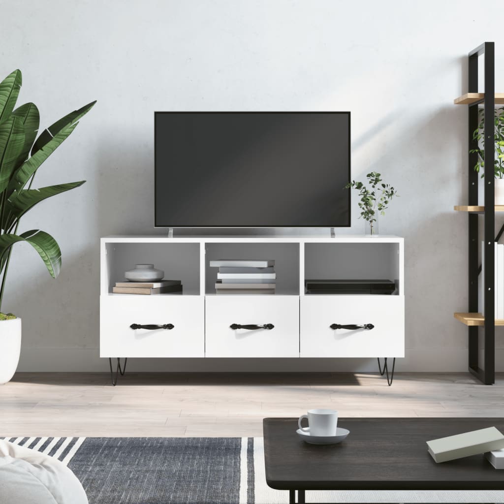 Mobile Porta TV Bianco Lucido 102x36x50 cm in Legno Multistrato - homemem39