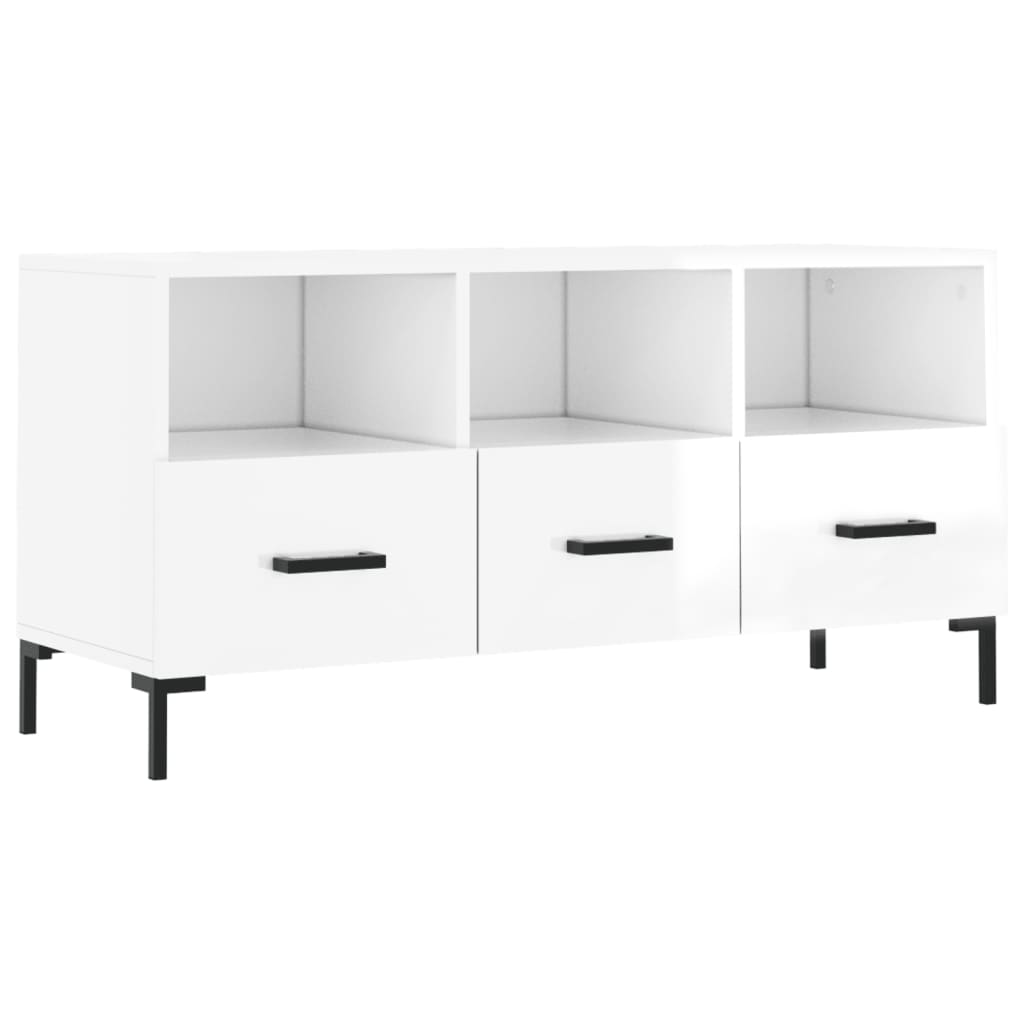 Mobile Porta TV Bianco Lucido 102x36x50 cm in Legno Multistrato - homemem39