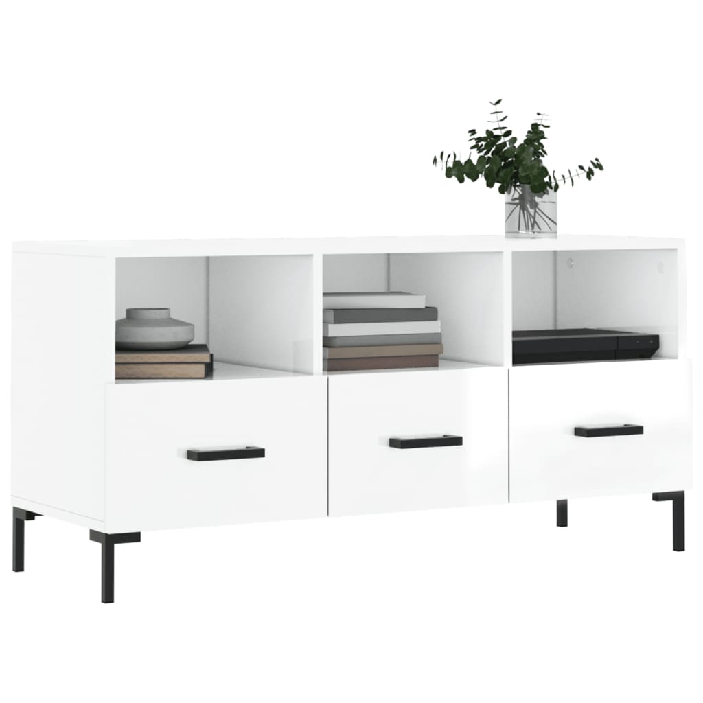 Mobile Porta TV Bianco Lucido 102x36x50 cm in Legno Multistrato - homemem39