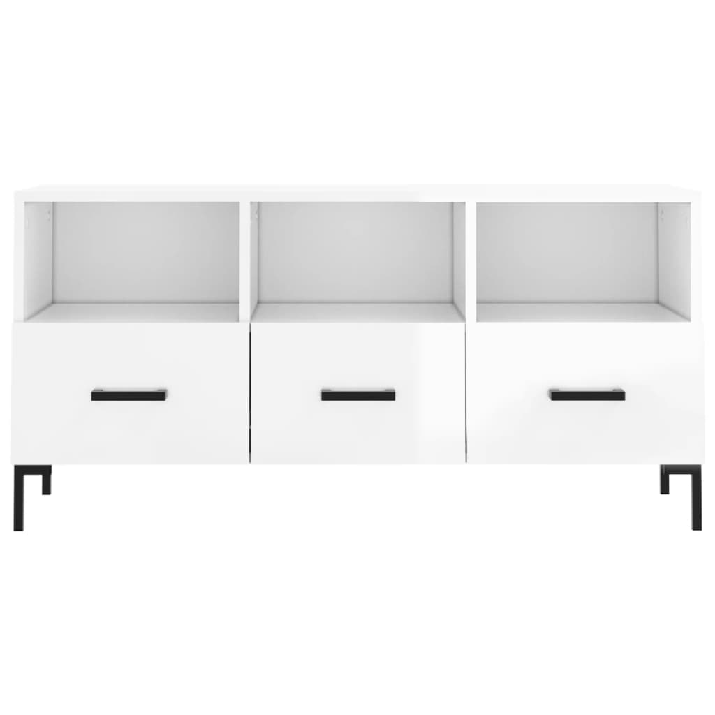 Mobile Porta TV Bianco Lucido 102x36x50 cm in Legno Multistrato - homemem39