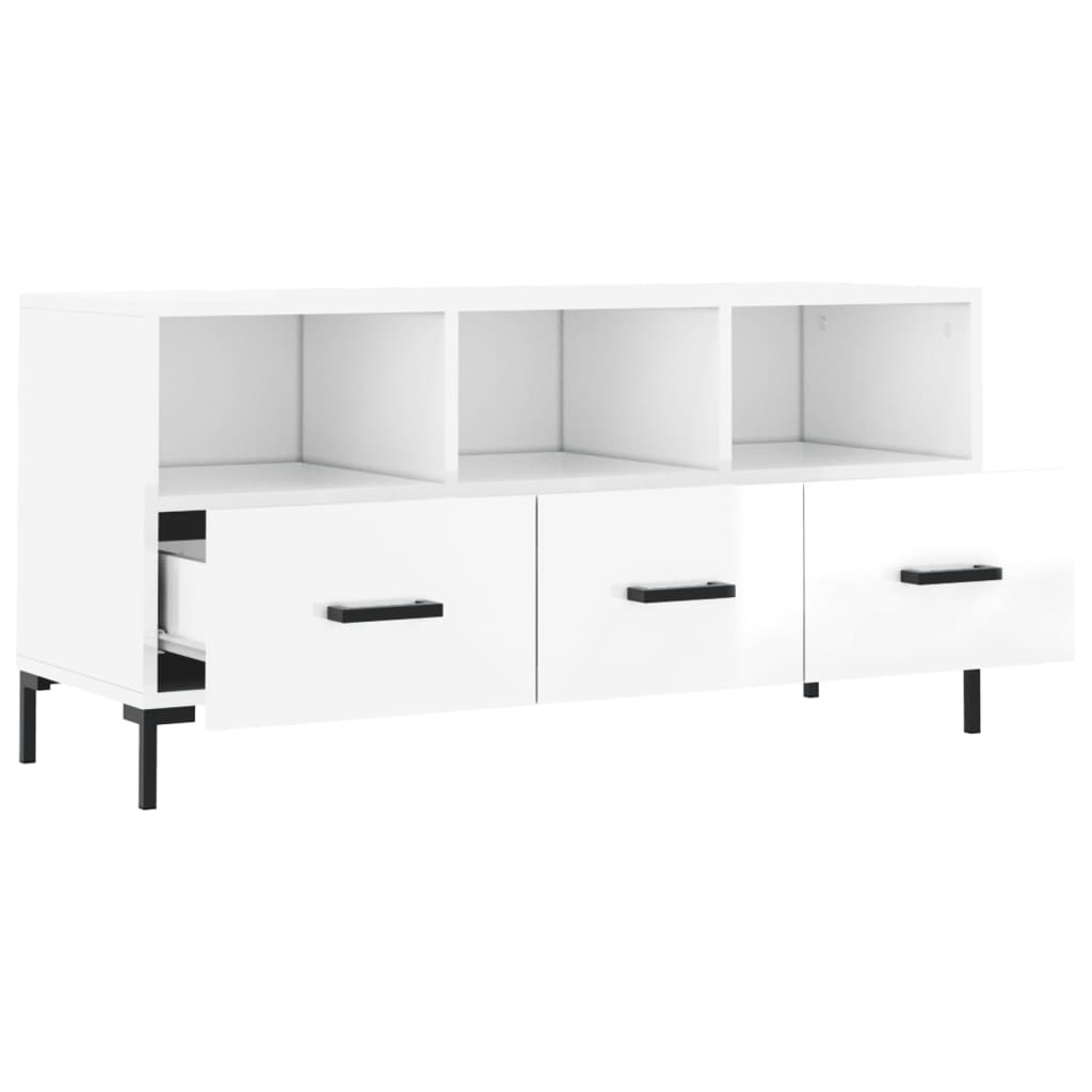 Mobile Porta TV Bianco Lucido 102x36x50 cm in Legno Multistrato - homemem39