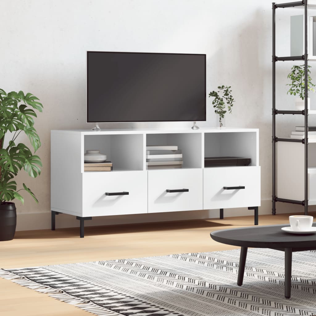 Mobile Porta TV Bianco Lucido 102x36x50 cm in Legno Multistrato - homemem39