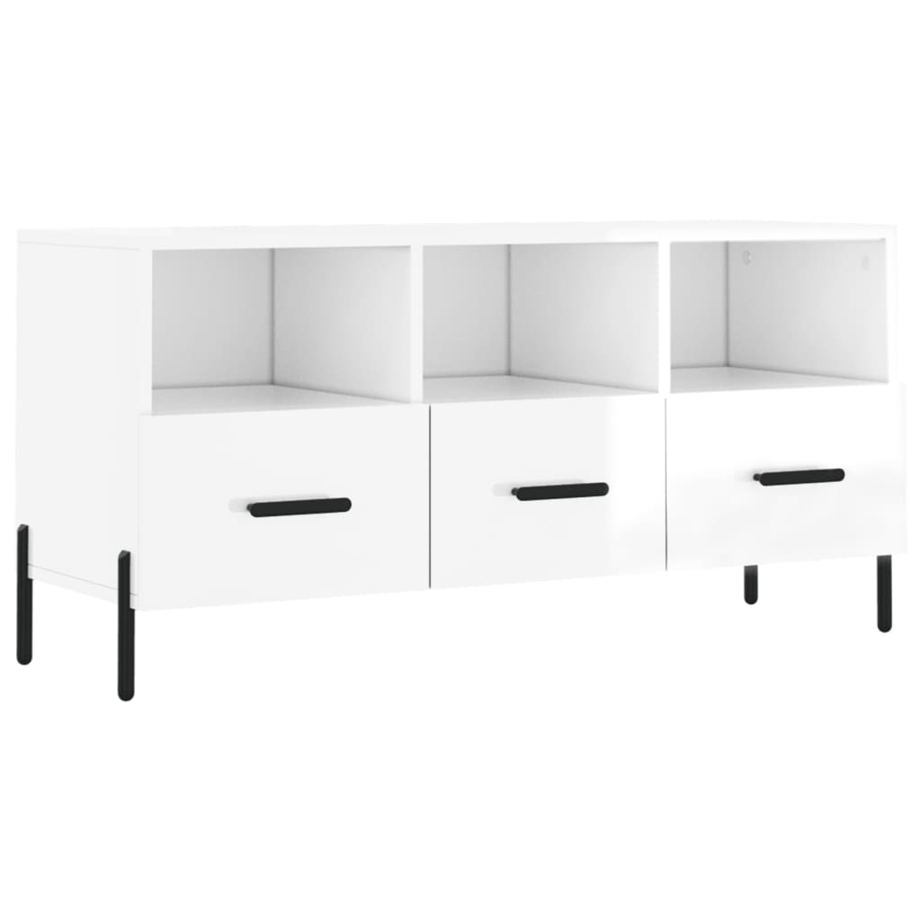 Mobile Porta TV Bianco Lucido 102x36x50 cm in Legno Multistrato - homemem39