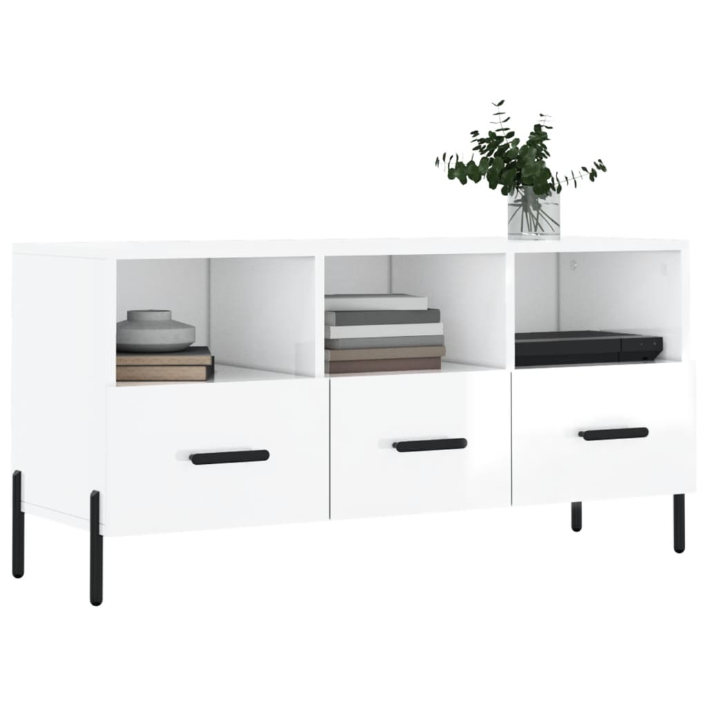 Mobile Porta TV Bianco Lucido 102x36x50 cm in Legno Multistrato - homemem39