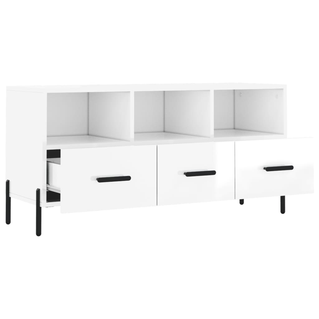 Mobile Porta TV Bianco Lucido 102x36x50 cm in Legno Multistrato - homemem39