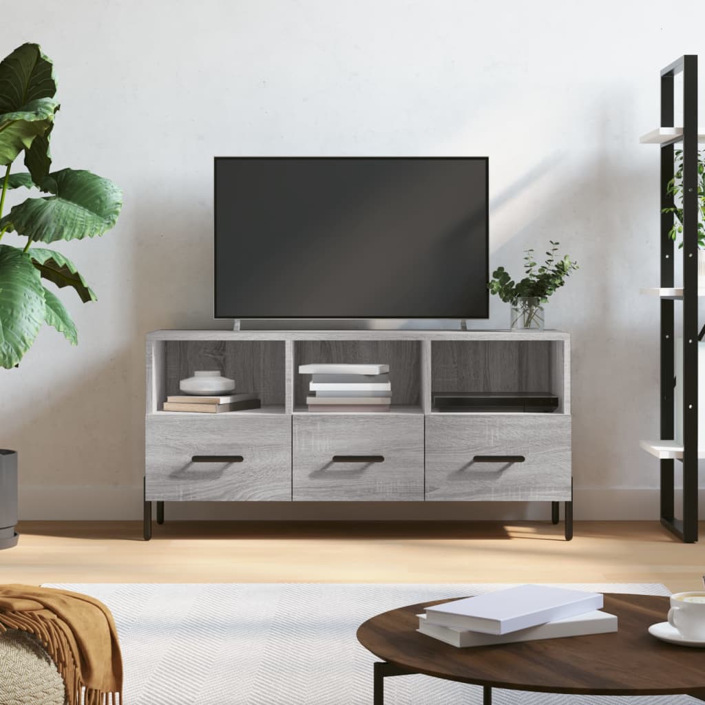 Mobile TV Grigio Sonoma 102x36x50 cm in Legno Multistrato - homemem39