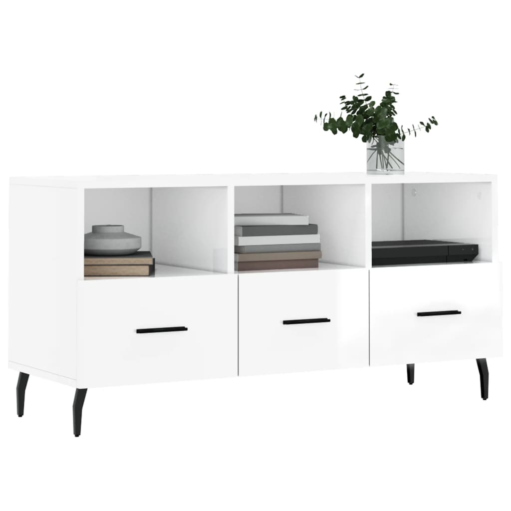 Mobile Porta TV Bianco Lucido 102x36x50 cm in Legno Multistrato - homemem39