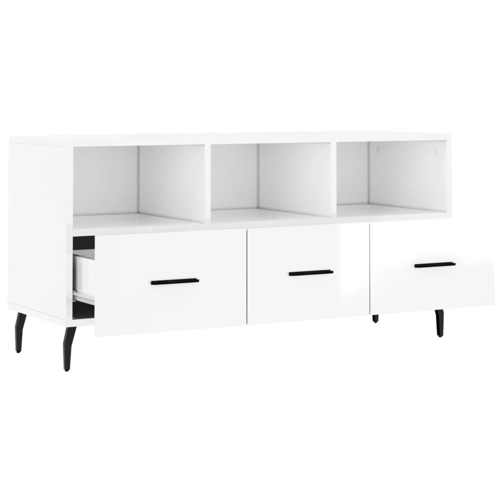 Mobile Porta TV Bianco Lucido 102x36x50 cm in Legno Multistrato - homemem39