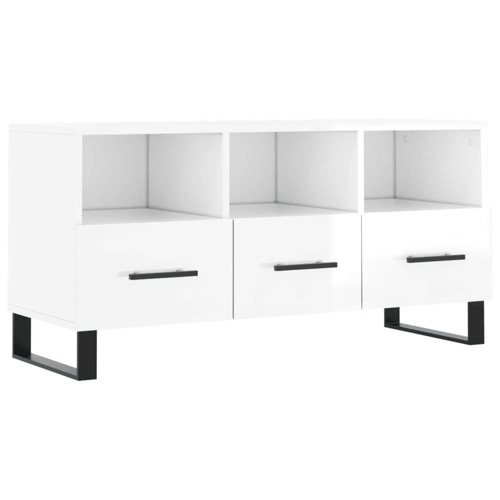 Mobile Porta TV Bianco Lucido 102x36x50 cm in Legno Multistrato - homemem39