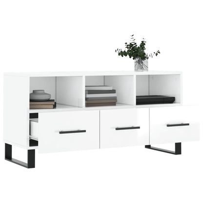 Mobile Porta TV Bianco Lucido 102x36x50 cm in Legno Multistrato - homemem39