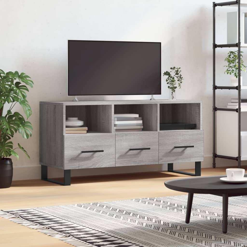 Mobile TV Grigio Sonoma 102x36x50 cm in Legno Multistrato - homemem39