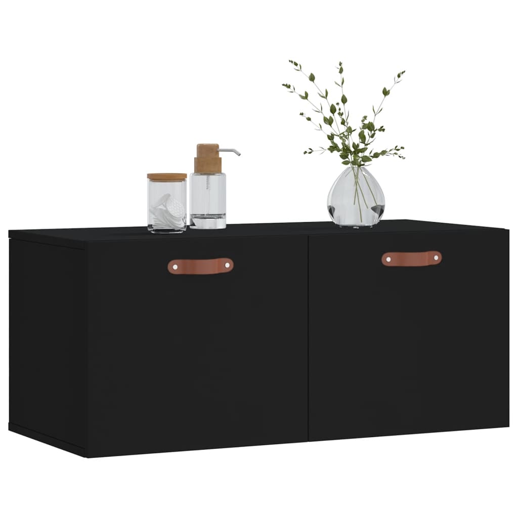 Mobile a Parete Nero 80x36,5x35 cm in Legno Multistrato - homemem39