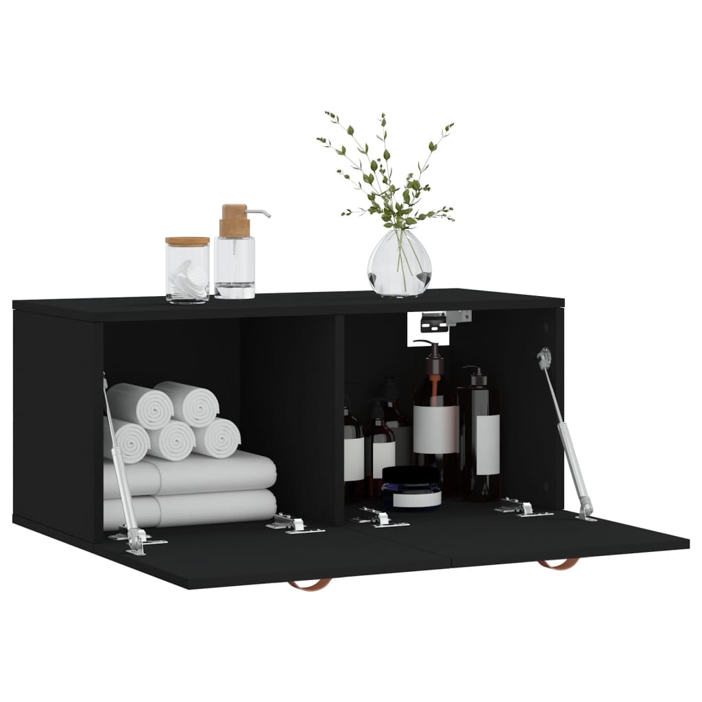 Mobile a Parete Nero 80x36,5x35 cm in Legno Multistrato - homemem39