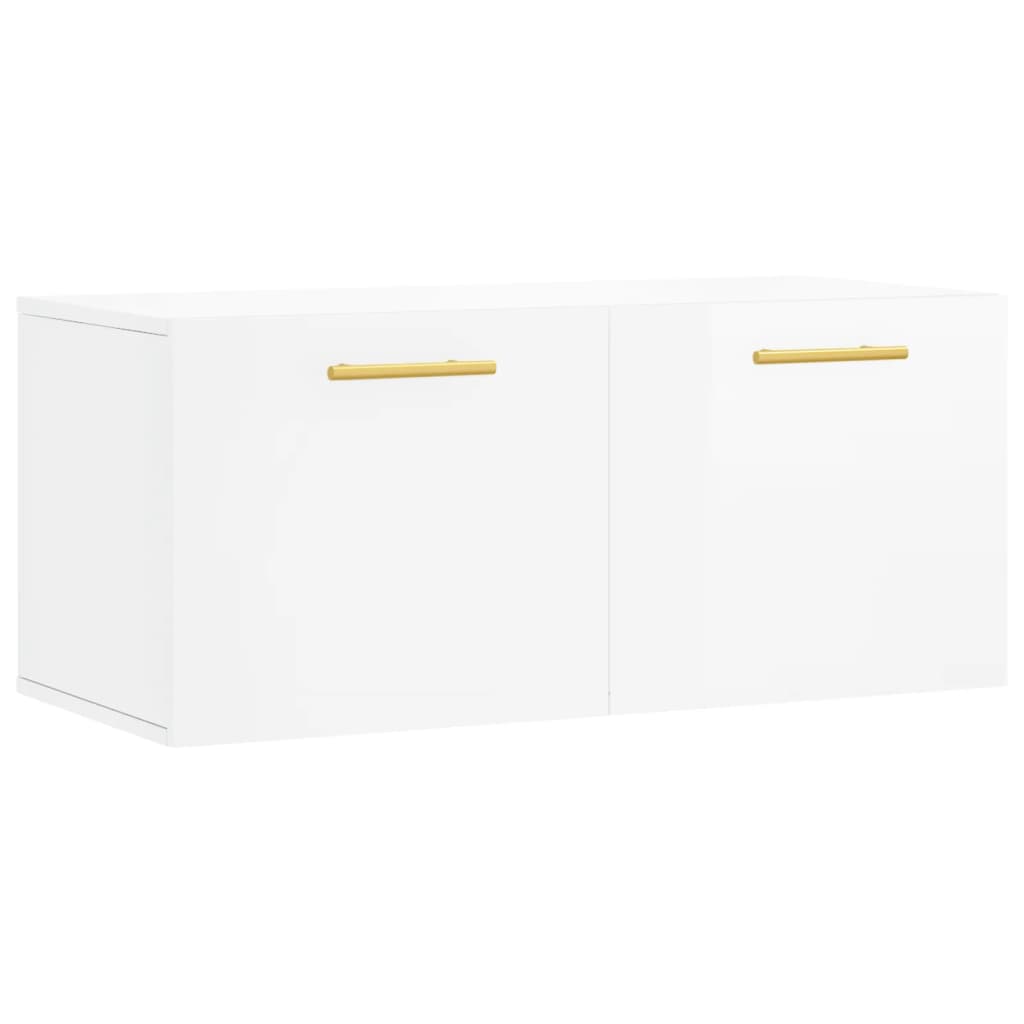 Mobile a Parete Bianco Lucido 80x36,5x35 cm Legno Multistrato - homemem39