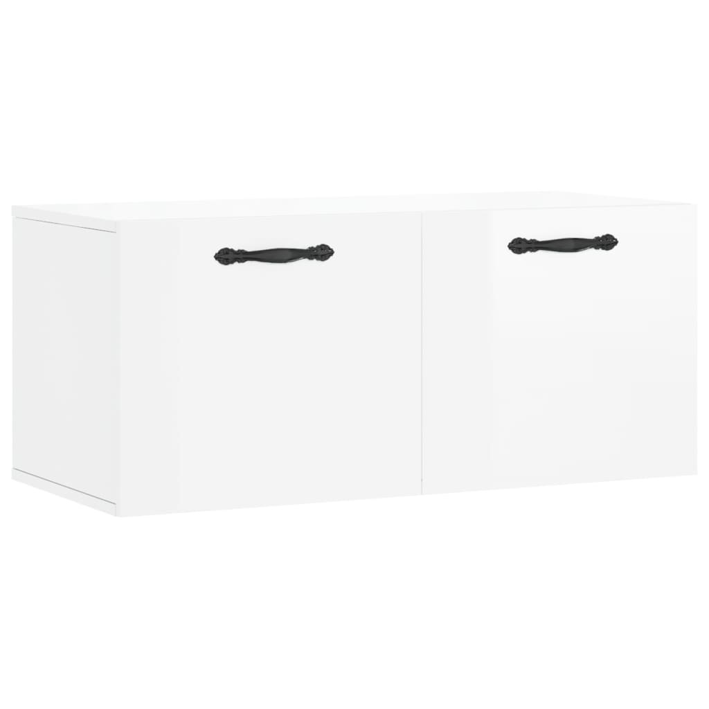 Mobile a Parete Bianco Lucido 80x36,5x35 cm Legno Multistrato - homemem39