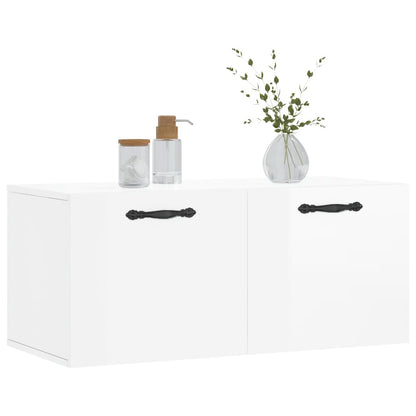 Mobile a Parete Bianco Lucido 80x36,5x35 cm Legno Multistrato - homemem39