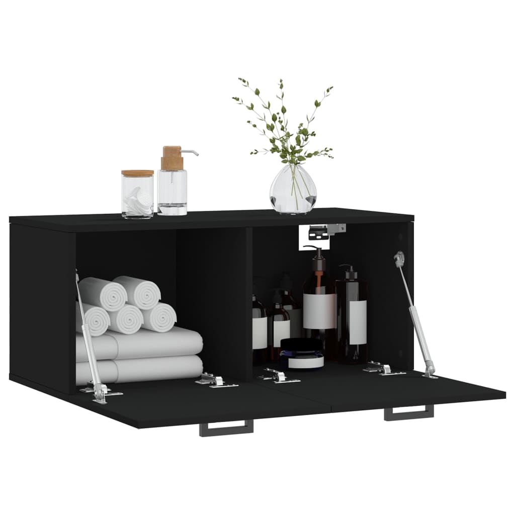 Mobile a Parete Nero 80x36,5x35 cm in Legno Multistrato - homemem39