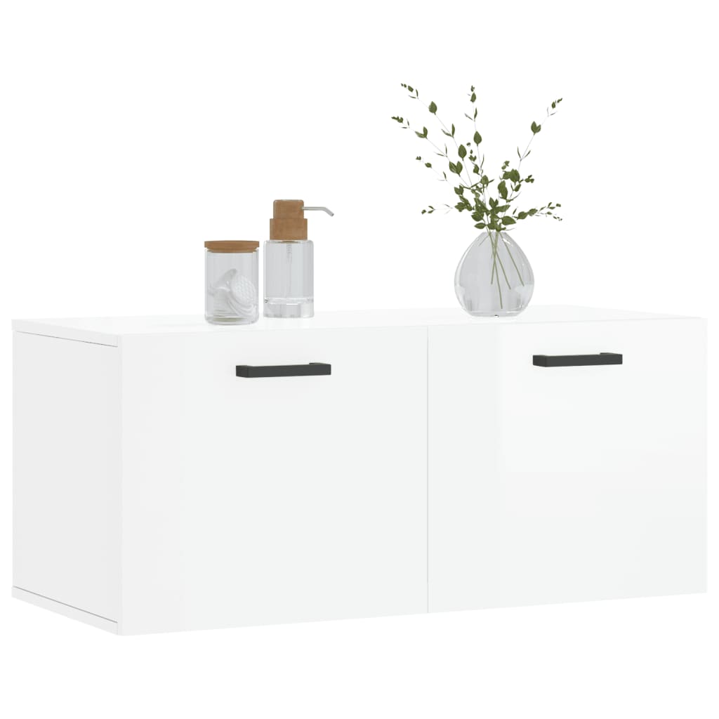 Mobile a Parete Bianco Lucido 80x36,5x35 cm Legno Multistrato - homemem39