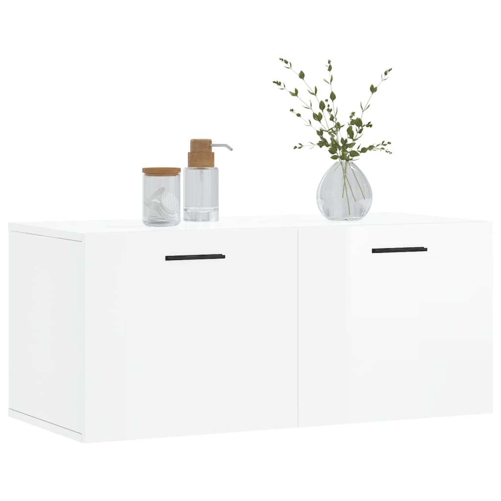 Mobile a Parete Bianco Lucido 80x36,5x35 cm Legno Multistrato - homemem39