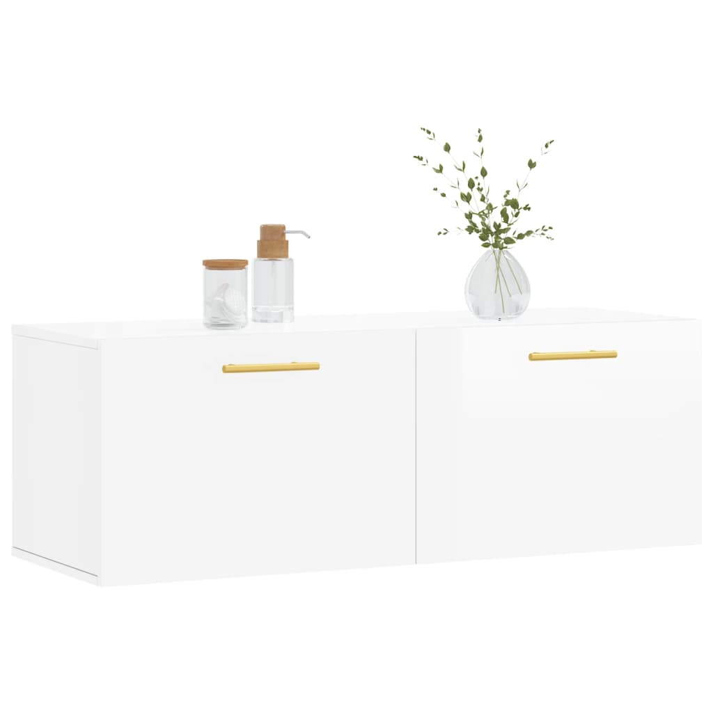 Mobile a Parete Bianco Lucido 100x36,5x35 cm Legno Multistrato - homemem39