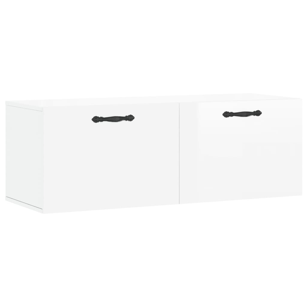 Mobile a Parete Bianco Lucido 100x36,5x35 cm Legno Multistrato - homemem39