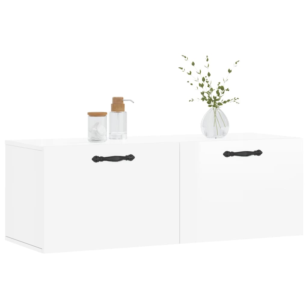 Mobile a Parete Bianco Lucido 100x36,5x35 cm Legno Multistrato - homemem39