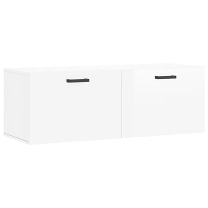 Mobile a Parete Bianco Lucido 100x36,5x35 cm Legno Multistrato - homemem39