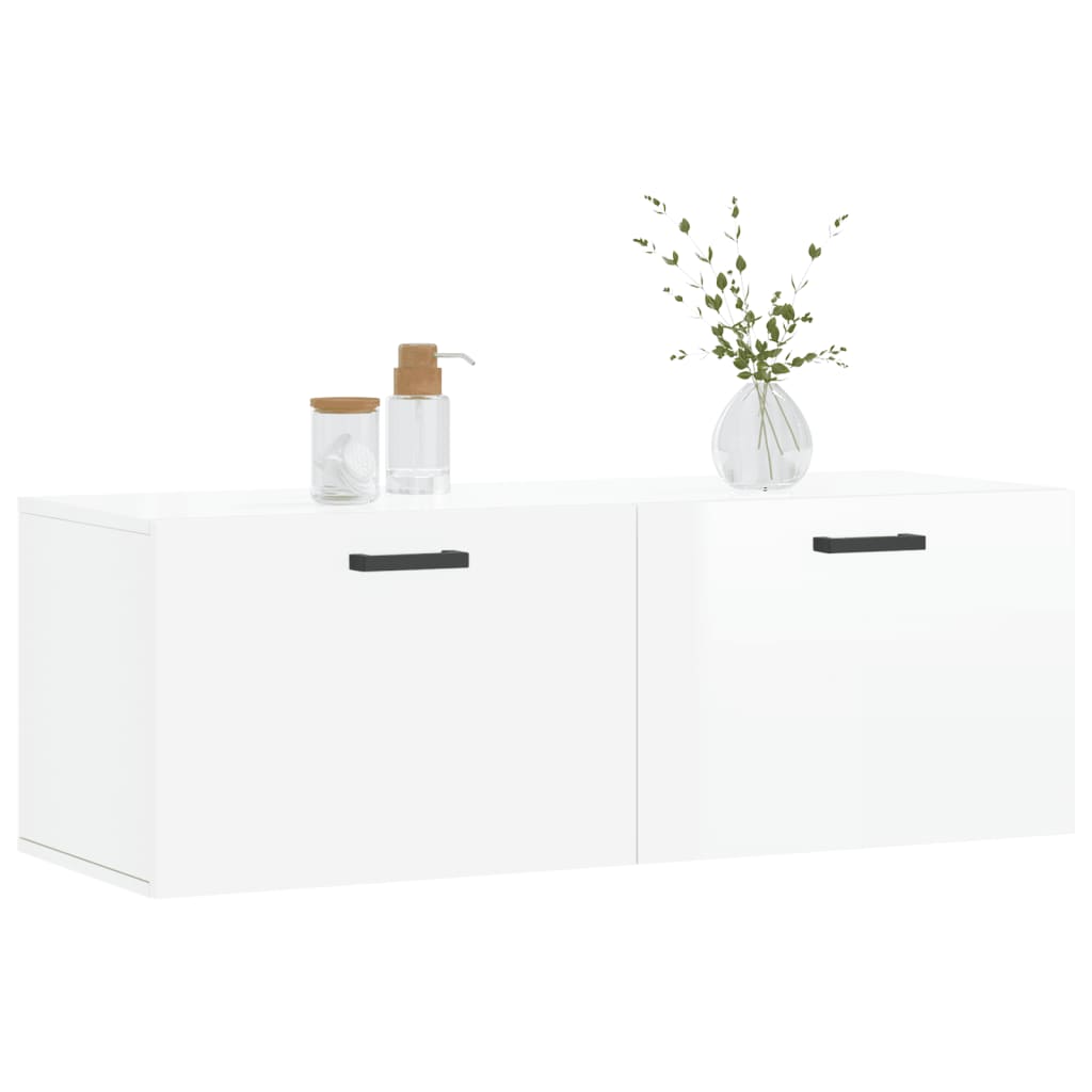 Mobile a Parete Bianco Lucido 100x36,5x35 cm Legno Multistrato - homemem39