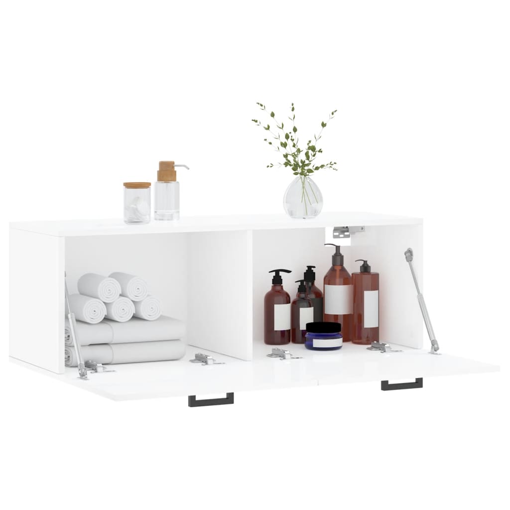 Mobile a Parete Bianco Lucido 100x36,5x35 cm Legno Multistrato - homemem39