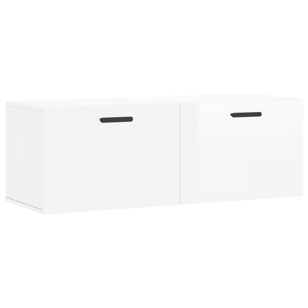 Mobile a Parete Bianco Lucido 100x36,5x35 cm Legno Multistrato - homemem39