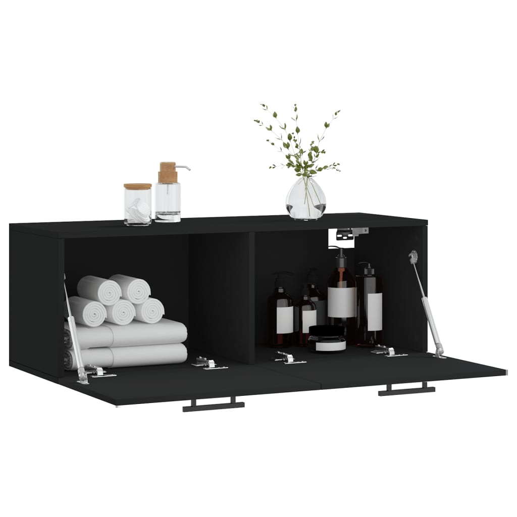 Mobile a Parete Nero 100x36,5x35 cm in Legno Multistrato - homemem39