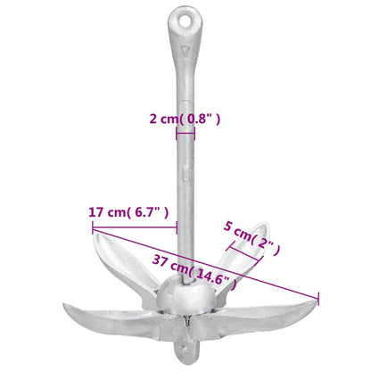 Ancora Pieghevole con Corda Argento 3,2 kg in Ferro Malleabile - homemem39