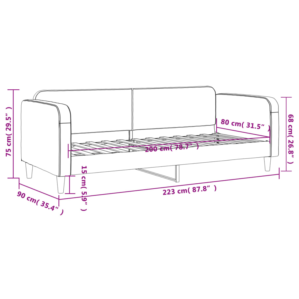 Letto da Giorno Nero 80x200 cm in Tessuto - homemem39