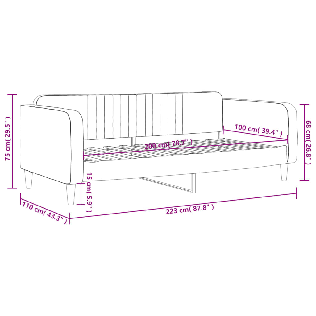 Letto da Giorno Grigio Chiaro 100x200 cm in Velluto - homemem39