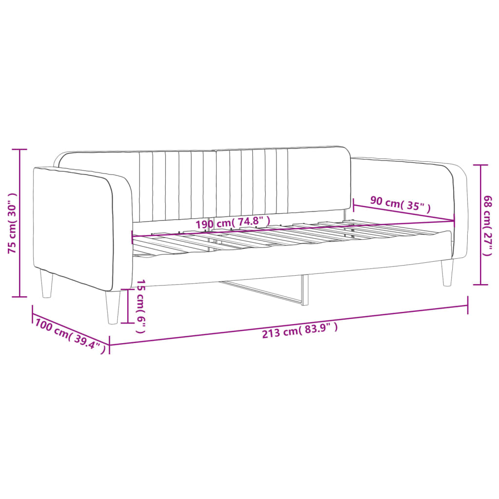 Letto da Giorno Nero 90x190 cm in Velluto - homemem39