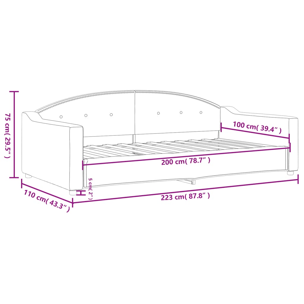 Letto da Giorno Nero 100x200 cm in Tessuto - homemem39