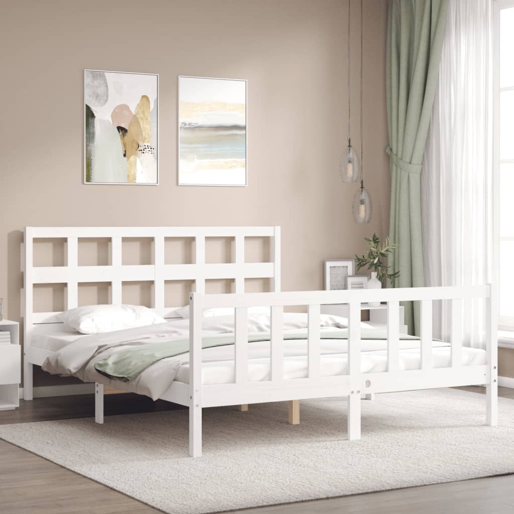 Giroletto con Testiera Bianco King Size in Legno Massello - homemem39