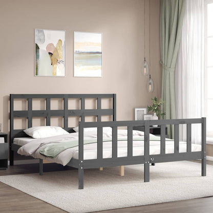 Giroletto con Testiera Grigio 5FT King Size in Legno Massello - homemem39