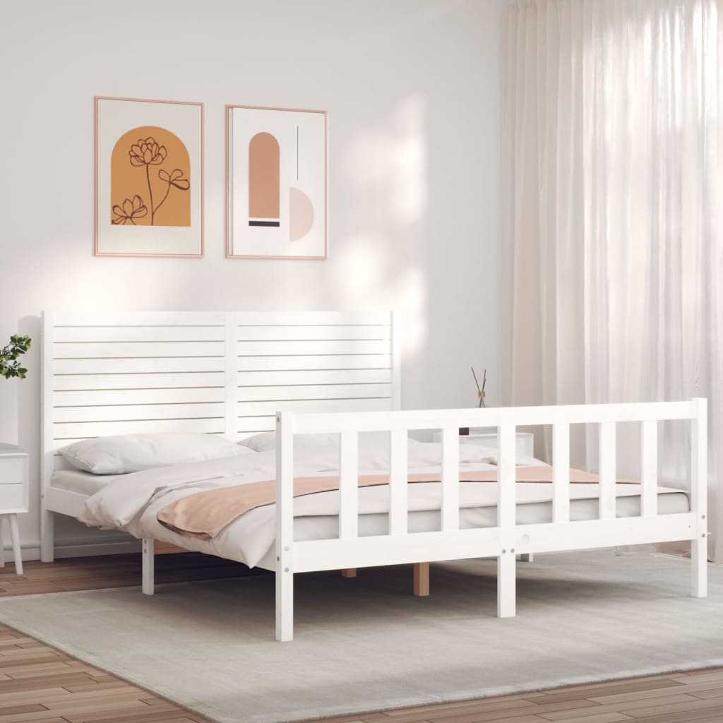 Giroletto con Testiera Bianco King Size in Legno Massello - homemem39