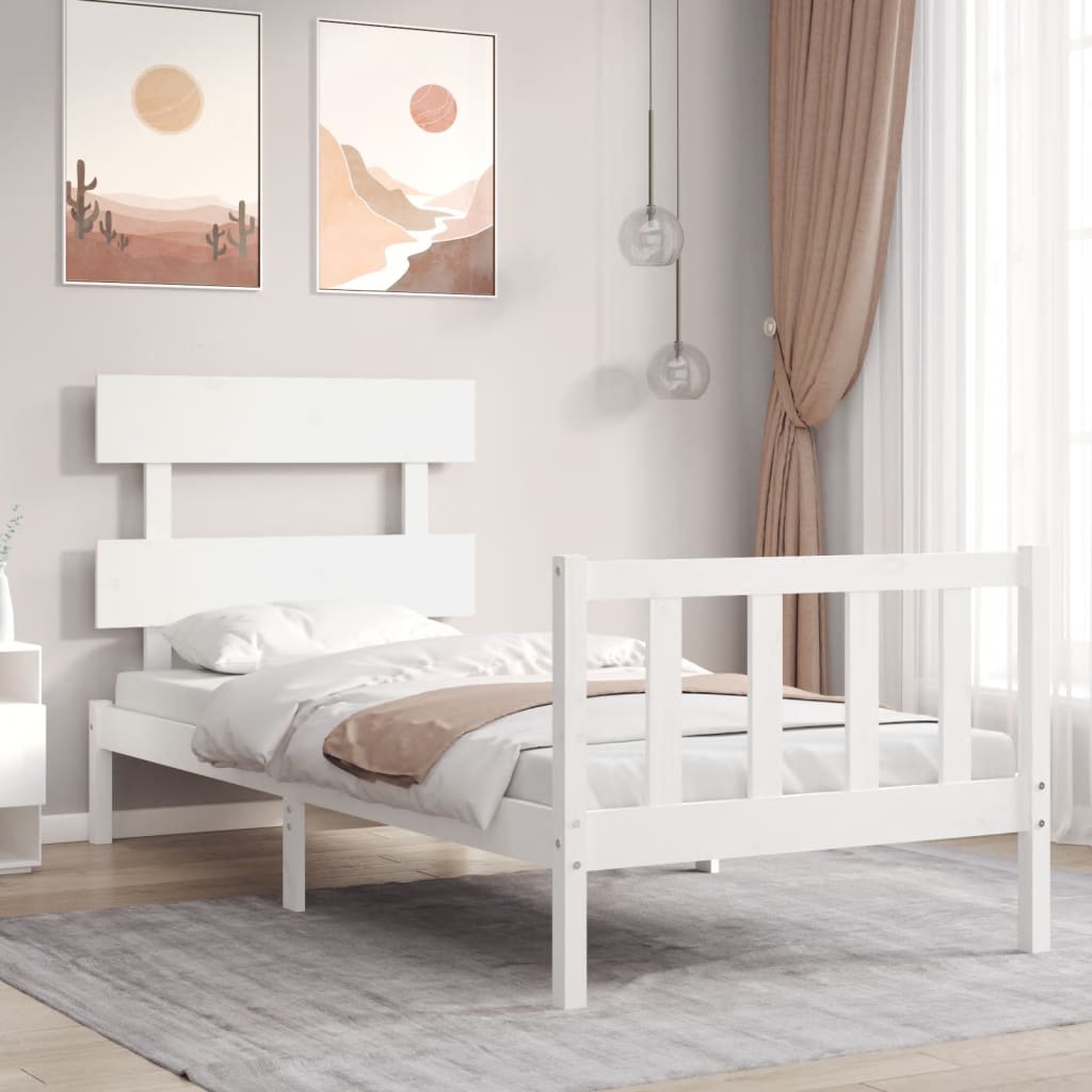 Giroletto con Testiera Bianco 90x200 cm in Legno Massello - homemem39